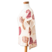 Load image into Gallery viewer, Eco-Printed Leaf-Themed Brown and Burgundy Cotton Caftan - Magic Spring | NOVICA
