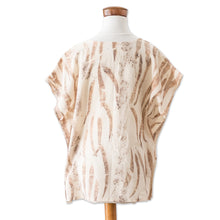 Load image into Gallery viewer, Eco-Printed Leaf-Themed Brown Cotton Caftan from El Salvador - Magic Autumn | NOVICA
