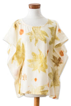 Load image into Gallery viewer, Eco-Printed Leaf-Themed Green and Ivory Cotton Caftan - Magic Summer | NOVICA

