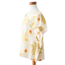 Load image into Gallery viewer, Eco-Printed Leaf-Themed Green and Ivory Cotton Caftan - Magic Summer | NOVICA
