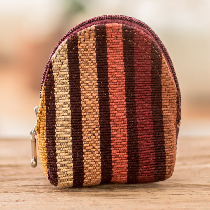Striped Cotton Keychain Coin Purse Hand-Woven in Guatemala - Fertile Land | NOVICA