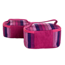 Load image into Gallery viewer, Set of 2 Magenta and Purple Striped Cotton Cosmetic Bags - Magenta Styles | NOVICA
