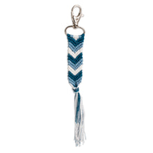 Load image into Gallery viewer, Blue &amp; White Macrame Keychain &amp; Bag Charm with Chevron Motif - Silhouettes in the Sea | NOVICA
