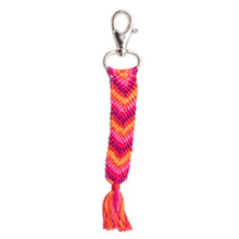 Load image into Gallery viewer, Macrame Chevron Keychain &amp; Bag Charm in Orange and Pink Hues - Forest Fruits | NOVICA
