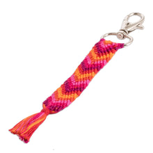 Load image into Gallery viewer, Macrame Chevron Keychain &amp; Bag Charm in Orange and Pink Hues - Forest Fruits | NOVICA
