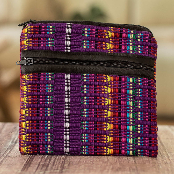 Handwoven Striped Purple-Toned Cotton Coin Purse - Discreet & Stylish | NOVICA