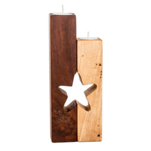 Load image into Gallery viewer, Set of 2 Star-Themed Wood Tealight Candleholders - Star of Unity | NOVICA
