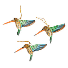 Load image into Gallery viewer, Set of 3 Hand-Painted Hummingbird Ornaments from Bali - Hummingbird Joy | NOVICA
