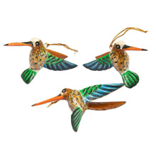 Load image into Gallery viewer, Set of 3 Hand-Painted Hummingbird Ornaments from Bali - Hummingbird Joy | NOVICA
