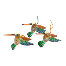 Load image into Gallery viewer, Set of 3 Hand-Painted Hummingbird Ornaments from Bali - Hummingbird Joy | NOVICA
