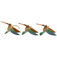 Load image into Gallery viewer, Set of 3 Hand-Painted Hummingbird Ornaments from Bali - Hummingbird Joy | NOVICA
