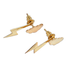 Load image into Gallery viewer, Nature-Themed Bolt Gold-Plated Ear Jacket Earrings - Triumph Thunder | NOVICA
