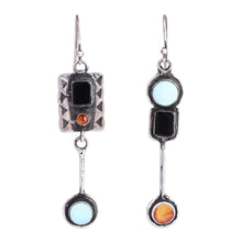 Load image into Gallery viewer, Geometric Modern Multi-Gemstone Dangle Earrings from Armenia - Aesthetic Sensations | NOVICA
