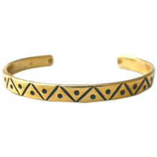 Load image into Gallery viewer, Polished Triangle-Patterned Brass Cuff Bracelet from Armenia - Dawn Triangles | NOVICA
