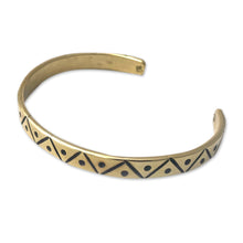 Load image into Gallery viewer, Polished Triangle-Patterned Brass Cuff Bracelet from Armenia - Dawn Triangles | NOVICA
