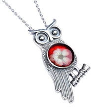 Load image into Gallery viewer, Owl-Themed Red Flower Sterling Silver Pendant Necklace - Sage&#39;s Romance | NOVICA
