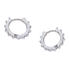 Load image into Gallery viewer, Sun-Themed Modern Sterling Silver Hoop Earrings from Armenia - Summer Me | NOVICA
