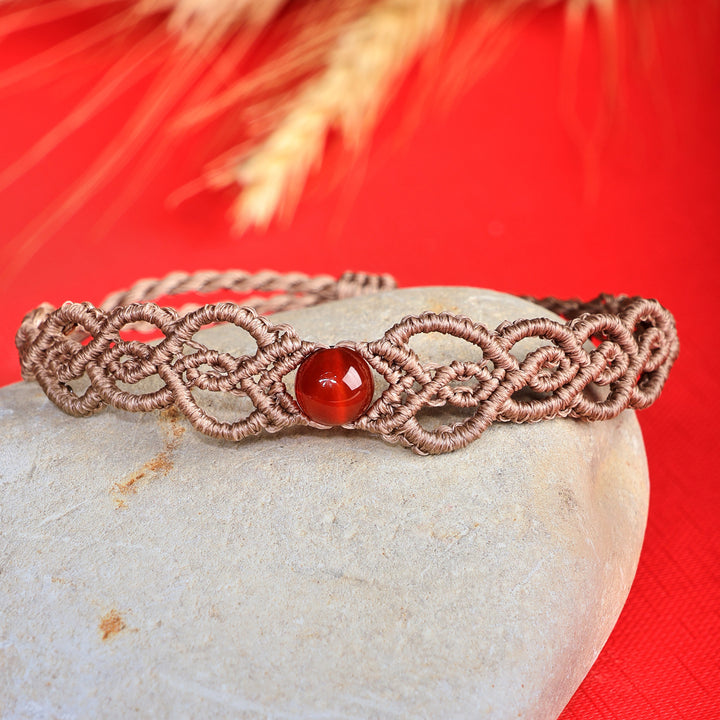 Handmade Beige Cotton Macrame Bracelet with Carnelian Bead - Fire Duchess | NOVICA
