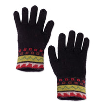 Load image into Gallery viewer, Traditional Knit Green and Red 100% Alpaca Gloves from Peru - Memories of the Andes | NOVICA
