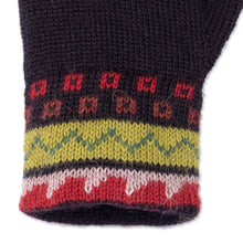 Load image into Gallery viewer, Traditional Knit Green and Red 100% Alpaca Gloves from Peru - Memories of the Andes | NOVICA
