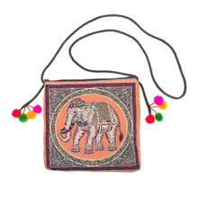 Load image into Gallery viewer, Handmade Cotton Blend Elephant-Themed Sling Bag with Pompoms - Elephant Flair | NOVICA
