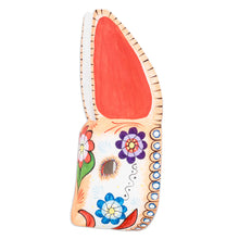 Load image into Gallery viewer, Hand-Painted Floral Orange and White Bunny Pinewood Mask - Floral Hops | NOVICA
