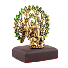 Load image into Gallery viewer, Antique Finished Leafy Ganesha Golden Aluminum Sculpture - Ganesha in Calmness | NOVICA

