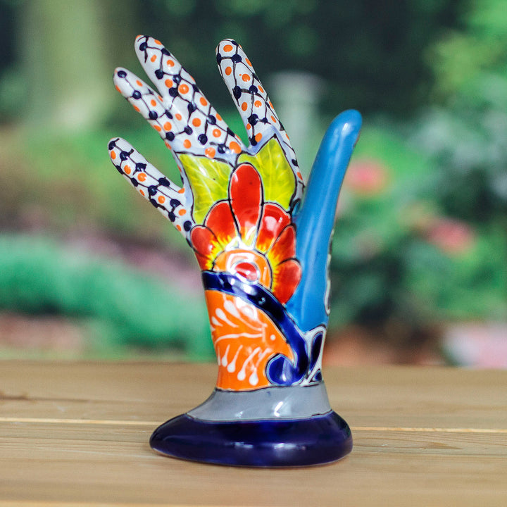 Hacienda-Themed Hand-Shaped Ceramic Jewelry Holder - Precious Customs | NOVICA
