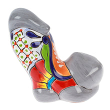 Load image into Gallery viewer, Handcrafted Hacienda-Themed Grey Ceramic Cat Figurine - Feline Stretching | NOVICA
