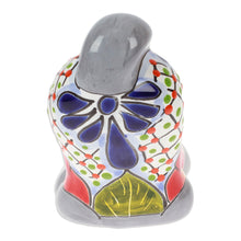 Load image into Gallery viewer, Handcrafted Hacienda-Themed Grey Ceramic Cat Figurine - Feline Stretching | NOVICA
