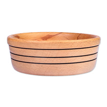 Load image into Gallery viewer, Hand-Carved Striped Beechwood Serving Bowl in Brown - Striped Delight | NOVICA
