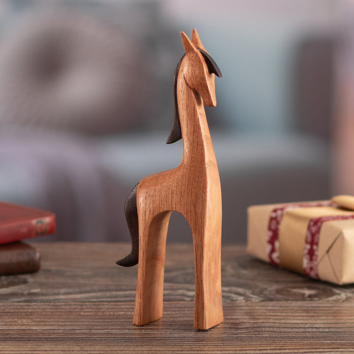 Semi-Minimalist Horse-Themed Cedar Wood Sculpture - Sophisticated Horse | NOVICA