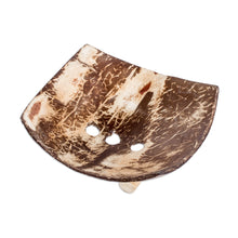 Load image into Gallery viewer, Handcrafted Coconut Shell Soap Dish with Pinewood Base - Natural Bath | NOVICA
