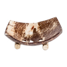 Load image into Gallery viewer, Handcrafted Coconut Shell Soap Dish with Pinewood Base - Natural Bath | NOVICA
