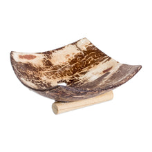 Load image into Gallery viewer, Handcrafted Coconut Shell Soap Dish with Pinewood Base - Natural Bath | NOVICA
