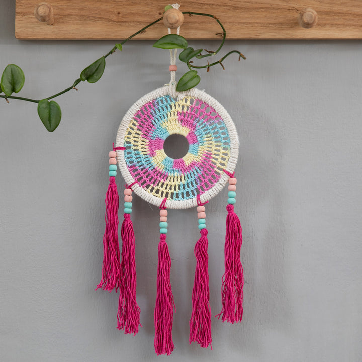 Crocheted Mandala-Inspired Colorful Cotton Wall Hanging - Gianyar Celebration | NOVICA