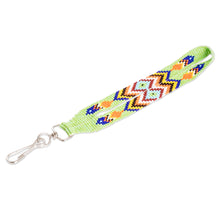Load image into Gallery viewer, Handcrafted Geometric Glass Beaded Keychain in Bright Green - Key to Arcadia | NOVICA

