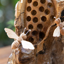 Load image into Gallery viewer, Bee-Themed Jempinis and Benalu Wood Sculpture from Bali - Bee Family | NOVICA
