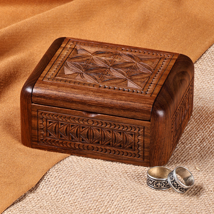 Hand-Carved Polished Wood Jewelry Box with Armenian Motifs - Armenian Heirlooms | NOVICA