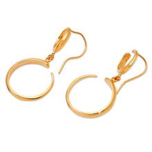 Load image into Gallery viewer, Modern 18k Gold-Plated Brass Dangle Earrings with Hoops - Radiant Full Moon | NOVICA
