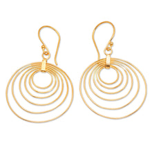 Load image into Gallery viewer, Abstract Round 18k Gold-Plated Brass Dangle Earrings - Triumphant Orbits | NOVICA
