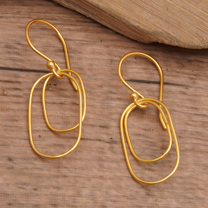 Abstract Geometric 18k Gold-Plated Brass Dangle Earrings - Double Abstract | NOVICA