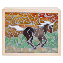 Load image into Gallery viewer, Handcrafted Horse Mosaic Pinewood Tea Box in White - Delightful Liberty | NOVICA
