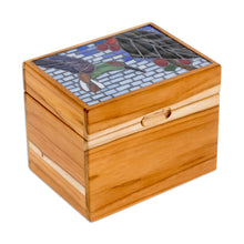Load image into Gallery viewer, Handcrafted Hummingbird Mosaic Teak Wood Decorative Box - Mosaically Harmonious | NOVICA
