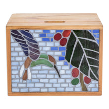 Load image into Gallery viewer, Handcrafted Hummingbird Mosaic Teak Wood Decorative Box - Mosaically Harmonious | NOVICA
