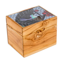Load image into Gallery viewer, Hummingbird-Themed Mosaic Teak Wood Decorative Box - Mosaically Charming | NOVICA
