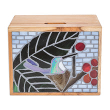 Load image into Gallery viewer, Hummingbird-Themed Mosaic Teak Wood Decorative Box - Mosaically Charming | NOVICA

