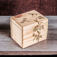 Load image into Gallery viewer, Carved Floral and Dragonfly-Themed Pinewood Decorative Box - Dragonfly Traces | NOVICA
