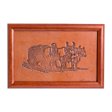 Load image into Gallery viewer, Handcrafted Classic Pinewood-Framed Leather Wall Art - Rustic Wagon | NOVICA
