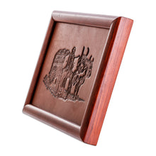 Load image into Gallery viewer, Handcrafted Classic Pinewood-Framed Leather Wall Art - Rustic Wagon | NOVICA
